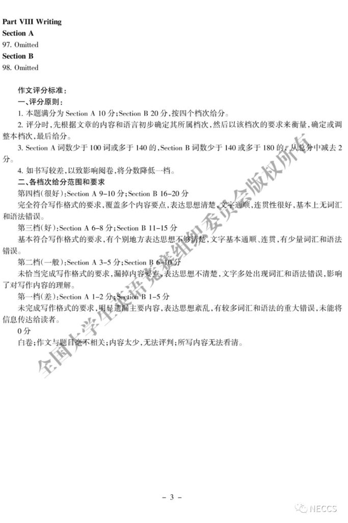 2019年大学生英语竞赛C类初赛参考答案
